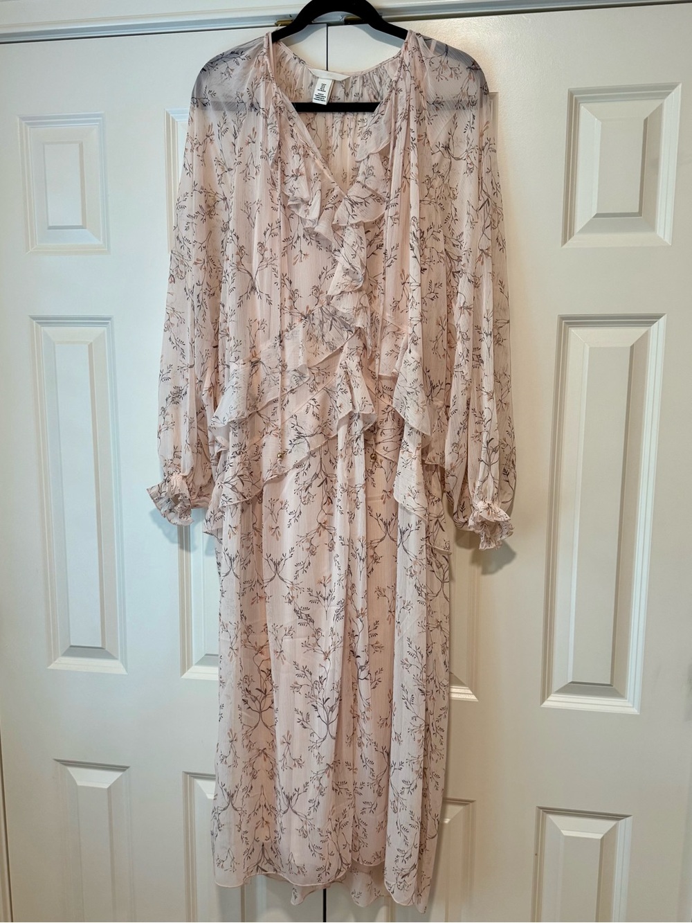 H&M Blush Pink Floral Chiffon Ruffle Maxi